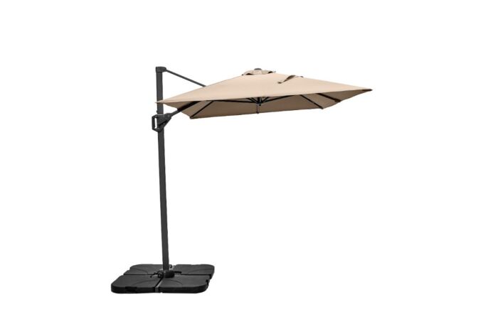Pacific Lifestyle Voyager T1 3m x 2m Rectangular Taupe Free Arm Parasol With 90kg Wheeled Base-18-302-TA & 18-125