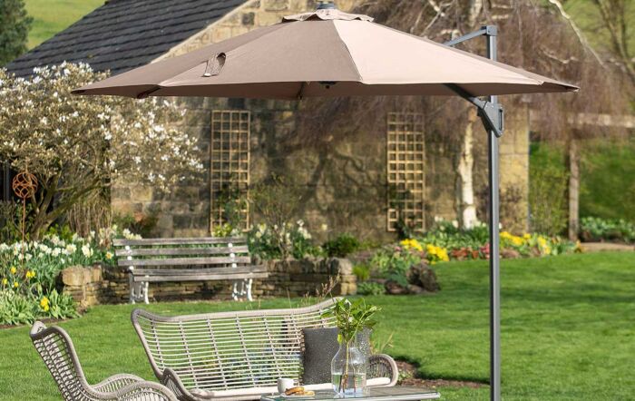 Pacific Lifestyle Voyager T1 3m Round Taupe Parasol with 90kg Granite Base