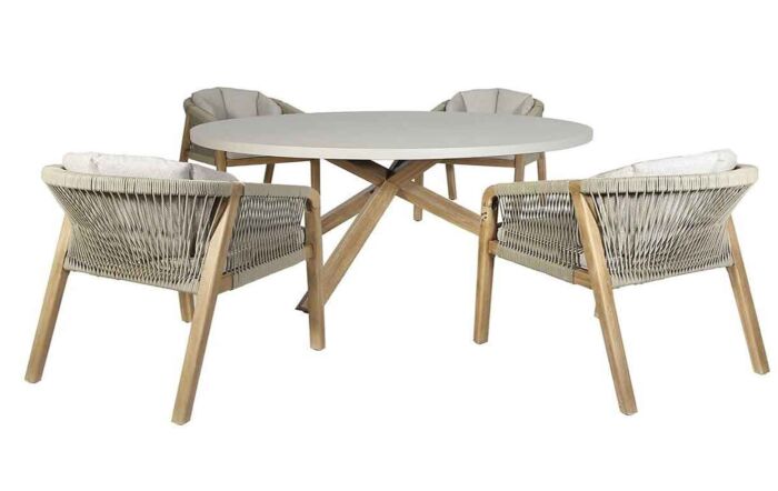 Maze Martinique Rope Weave 4 Seat Round Dining Set -MART-4SRDS-LB