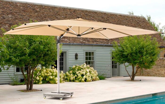 Bramblecrest Worcester 4m x 3m Rectangle Cantilever LED Parasol with Cover - Sand-SPSLP15