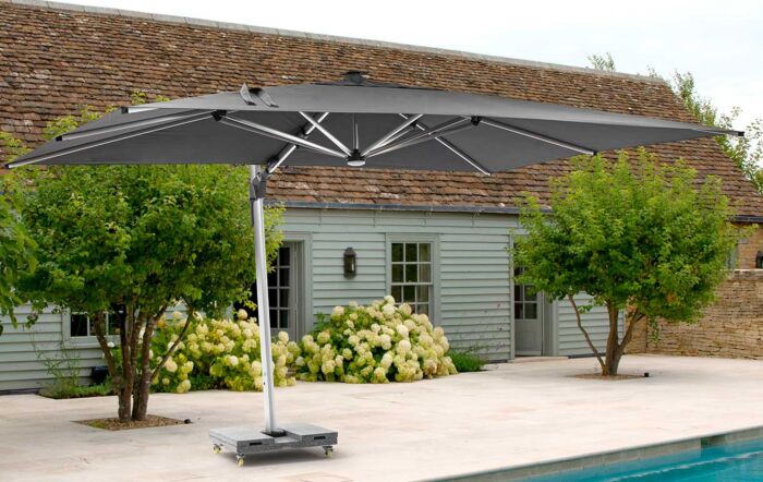 Bramblecrest Worcester 4m x 3m Rectangle Cantilever LED Parasol with Cover - Grey