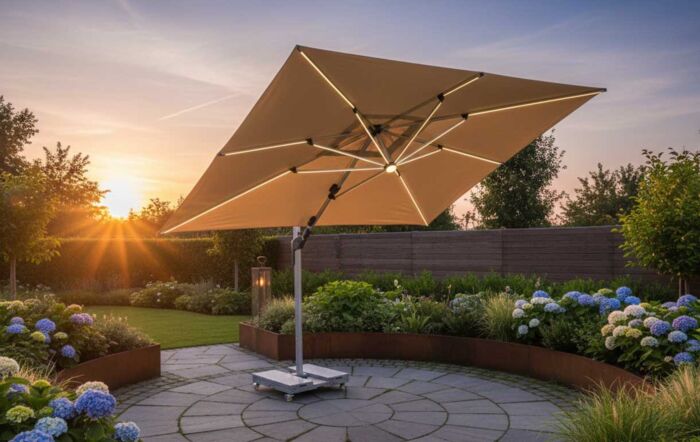 Bramblecrest Worcester 4m x 3m Rectangle Cantilever LED Parasol with Cover - Sand-SPSLP15