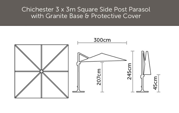 Bramblecrest Chichester 3M Square Crank Handle Parasol Including Granite Base And Cover-X18PG30SQ1