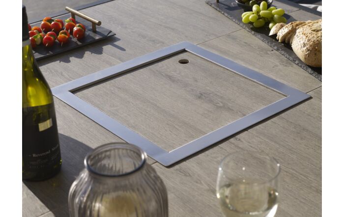 Bramblecrest Portofino Rattan Corner Firepit Set with Square Ceramic Table - Grey-X21APTSCDT4FP