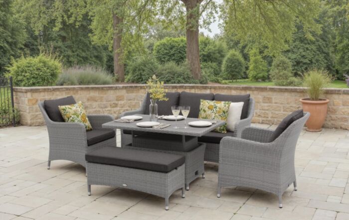 Bramblecrest Tetbury 3 Seat Rattan Sofa Set with Adjustable Table & Tree-Free Top - Graphite-X26TYGM04