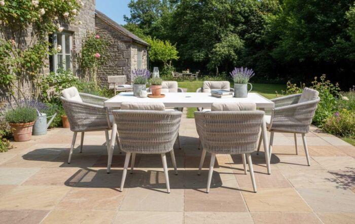 JB Furniture Exclusive Seychelles 6 Seat Rectangle Garden Dining Set with Parasol & Base - Latte-CW-AD330