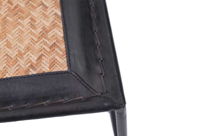 Pacific lifestyle Ezio Black Leather, Woven Rattan and Iron Stool-15-310-BK