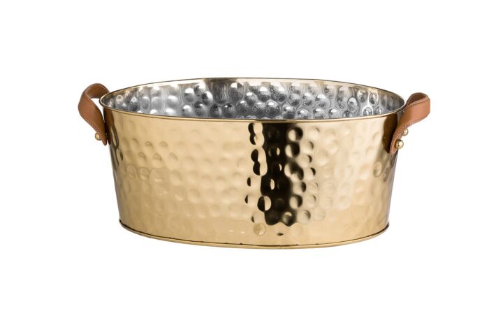 Hill Interiors Brass Large Leather Handled Champagne Cooler-20240