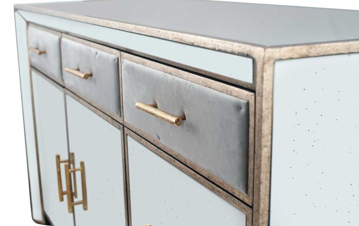 Pacific Lifestyle Brindisi Grey Velvet, Antique Metal and Mirror Sideboard-79-035-GY