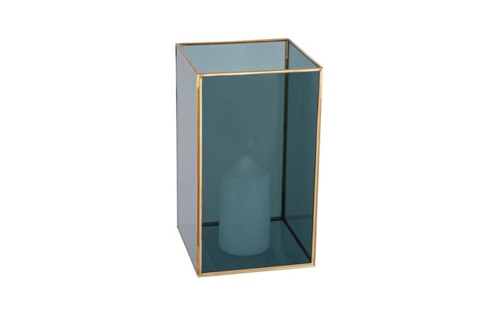 Pacific Lifestyle Smoked Glass and Brass Metal Large Square Hurricane-70-619-L