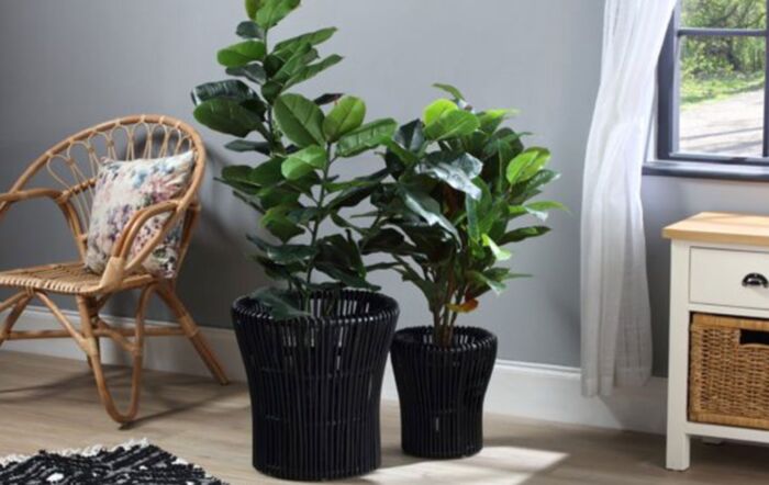 Set of 2 Rattan Plant Baskets-Black-41136-Black