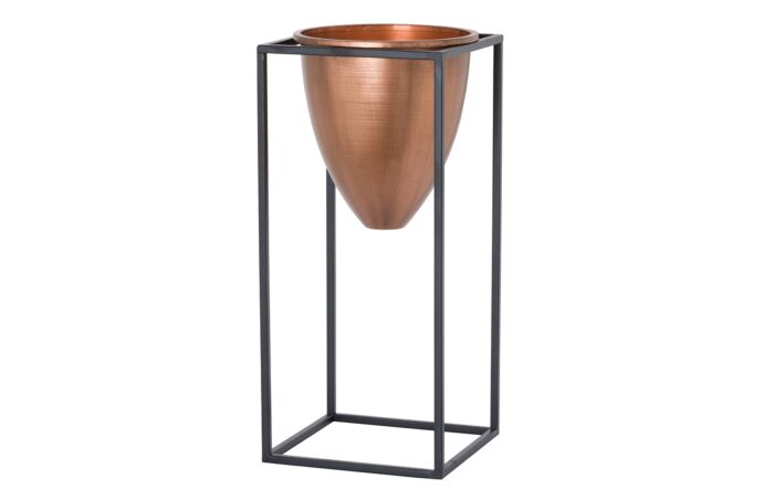 Hill Interiors Large Copper Bullet Planter On Black Frame-19506