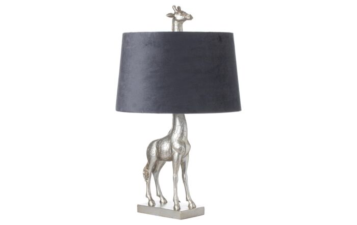 Hill Interiors Silver Giraffe Table Lamp With Grey Velvet Shade-21459