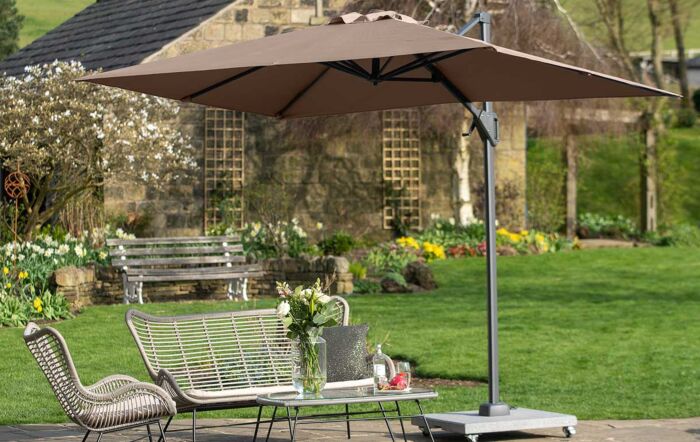 Pacific Lifestyle Voyager T1 3m x 2m Rectangular Taupe Free Arm Parasol With 90kg Wheeled Base-18-302-TA & 18-125