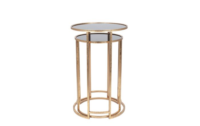 Pacific Lifestyle Antique Gold Metal & Black Glass S/2 Round Tables-76-390