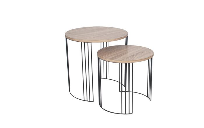 Pacific Lifestyle S/2 Atri Round Side Tables - Dark Wood and Black Metal-76-460