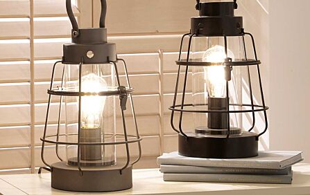 Pacific Lifestyle Filey Grey Metal & Clear Glass Oil Lantern Table Lamp