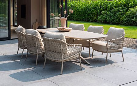 4 Seasons Outdoor Sardinia Garden Low Ceramic Top Dining Set with 6 Chairs