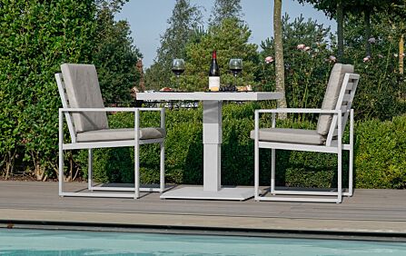 Maze Amalfi 3 Piece Aluminium Bistro Set with Rising Table - White Maze Amalfi 3 Piece Aluminium Bistro Set with Rising Table - White