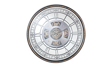 Pacific Lifestyle Antique Gold Wood & Mirror Round Working Cog Wall Clock Pacific Lifestyle Antique Gold Wood & Mirror Round Working Cog Wall Clock