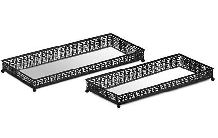 Hill Interiors Set Of Two Rectangular Aztec Black Mirrored Trays Hill Interiors Set Of Two Rectangular Aztec Black Mirrored Trays