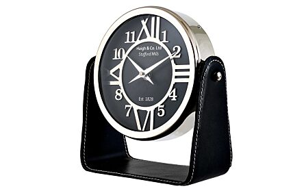 Pacific Lifestyle Black Leather And Nickel Table Clock Pacific Lifestyle Black Leather And Nickel Table Clock