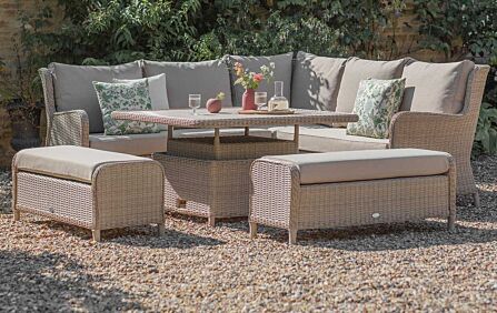 Bramblecrest Chedworth Reclining Square Sofa with Ceramic Adjustable Table & 2 Benches - Sandstone
