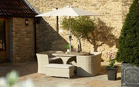 Bramblecrest Tetbury 8 Seat Balcony Set with Tree-Free Top, Parasol and Base - Nutmeg