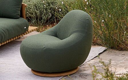Cane-Line Gem Outdoor Lounge Chair with Teak Swivel - Dark Green