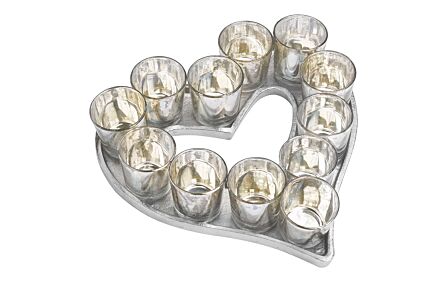Hill Interiors Small Cast Aluminium Heart Tray With Silver Glass Votives