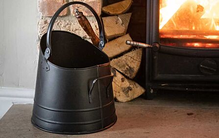 Hill Interiors Black Coal Bucket With Teak Handle Shovel