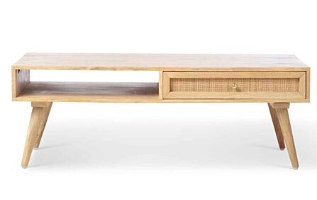 Desser Manhattan Cane & Wood Coffee Table With Drawer And Open Shelf In Natural Desser Manhattan Cane & Wood Coffee Table With Drawer And Open Shelf In Natural