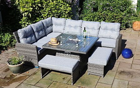 Garda Casual Square Firepit Table & Corner Sofa Set with Benches