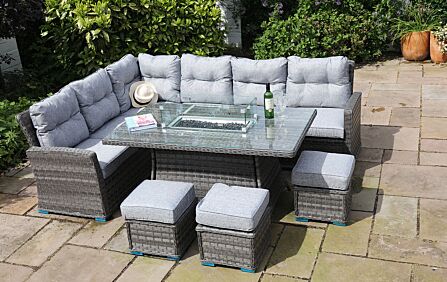 Garda Large Casual Firepit Table & Corner Sofa Set with Stools