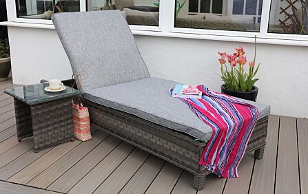 Garda Grey Rattan Sun Lounger with Side Table