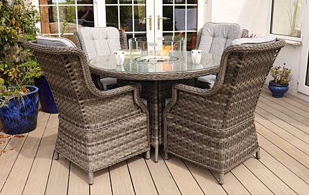 Garda 4 Seater Round Fire Pit Dining Set with High Back Chairs