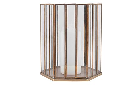 Pacific Lifestyle Shiny Brass Metal & Glass Hexagonal Small Lantern Pacific Lifestyle Shiny Brass Metal & Glass Hexagonal Small Lantern
