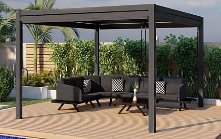 Maze Pergola 3m x 4m With 4 Drop Sides & LED Lighting - Grey Maze Pergola 3m x 4m With 4 Drop Sides & LED Lighting - Grey