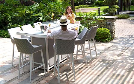 Maze Regal Outdoor Fabric 8 Seat Bar Set with Fire Pit - Lead Chine Maze Regal Outdoor Fabric 8 Seat Bar Set with Fire Pit - Lead Chine