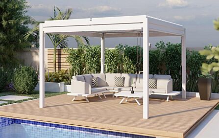 Maze Pergola 4m x 4m  With 4 Drop Sides & LED Lighting - White Maze Pergola 4m x 4m  With 4 Drop Sides & LED Lighting - White