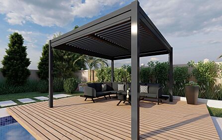 Maze Pergola Aluminium Square 4 x 4m with 4 Drop Sides & LED Lighting - Grey Maze Pergola Aluminium Square 4 x 4m with 4 Drop Sides & LED Lighting - Grey