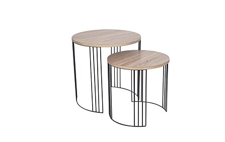 Pacific Lifestyle S/2 Atri Round Side Tables - Dark Wood and Black Metal Pacific Lifestyle S/2 Atri Round Side Tables - Dark Wood and Black Metal