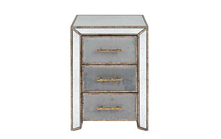 Pacific Lifestyle Brindisi Grey Velvet, Antique Metal and Mirror Bedside Unit