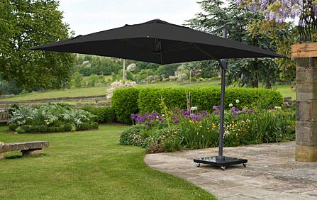 Pacific Lifestyle Challenger T2 3.5m x 2.6m Faded Black Cantilever Parasol With 90kg Wheeled Base