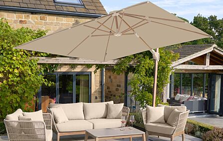 Pacific Lifestyle Challenger Teak T2 3m Square Champagne Free Arm Parasol With 90kg Wheeled Base