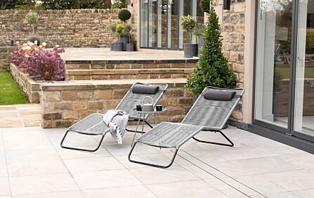 Pacific Lifestyle Grey PU Rio Set of 2 Sun Loungers