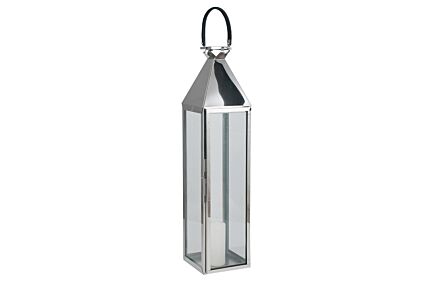 Pacific Lifestyle Shiny Nickel Stainless Steel & Glass Large Lantern Pacific Lifestyle Shiny Nickel Stainless Steel & Glass Large Lantern
