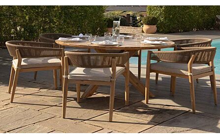 Maze Porto Rope 6 Seat Round Dining Set - Light Brown Maze Porto Rope 6 Seat Round Dining Set - Light Brown