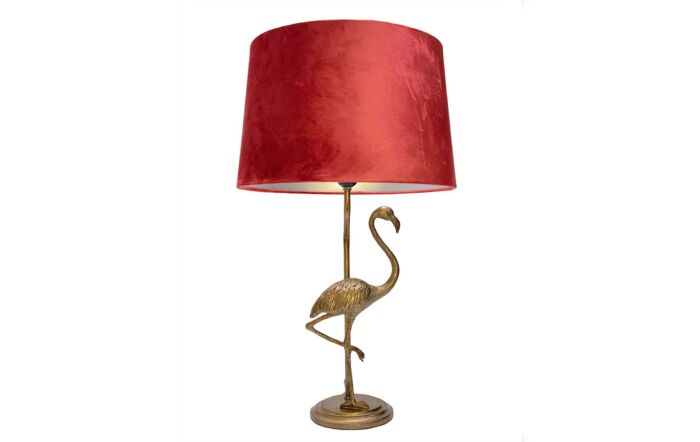 Hill Interiors Antique Gold Flamingo Lamp With Cayenne Velvet Shade-20224