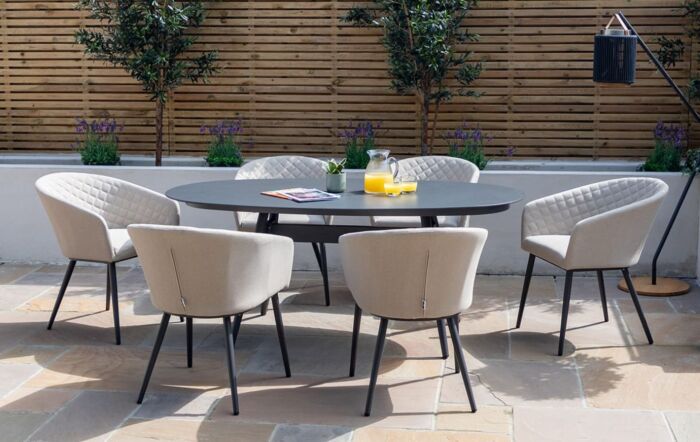 Maze Ambition 6 Seat Oval Dining Set - Oatmeal-FB-DN-AMB-650V-SS-OT